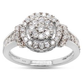 SAVEARTH DIAMONDS 0.60 Carat Round Cut Lab Created Moissanite Diamond Cluster Engagement Ring For Women In 14K White Gold Over Sterling Silver (VVS1 Clarity, 0.60 Cttw)-7