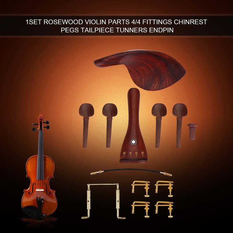 1Set Rosewood Violin Parts 4/4 Fittings Chinrest Pegs Tailpiece Tunners