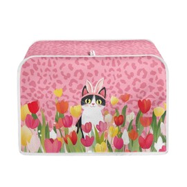 Suhoaziia - Cubierta acolchada para tostador con diseño de tulipán, diseño floral de conejo y gato, fácil de limpiar, para tostadoras de cocina, se adapta a la mayoría de tostadoras estándar de 2