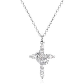 iMiibel Crown Cross Necklace for Women,14K Silver Plated Crown Cross Pendant Necklace SimpleCubic Zirconia Silver Necklaces Faith Cross Jewelry First Communion Necklace