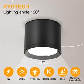 KYOTECH LED Surface-Mounted Spotlight IP44 - Diameter 84 x 65 mm Ceiling Spotlight Matt Black - 6 W 550 LM GX53 LED Surface-Mounted Spotlight - Aluminium 3000 K Warm White Surface-Mounted 230 V