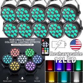 U`King Rechargeable RGBW 12LED Par Light DMX Stage Lighting for DJ Disco Beam Party BAR - 10X Rechargeable Par Can