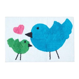 HOMESCAPES 100% Cotton Washable Tufted Birds Heart Rug Pink Blue Green White - 50 x 80 cm Bath Mat or Children's Rug