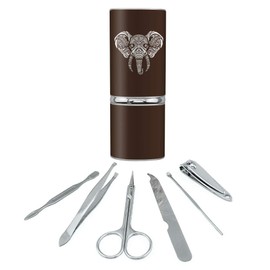 White African Elephant Tribal Stainless Steel Manicure Pedicure Grooming Beauty Care Travel Kit