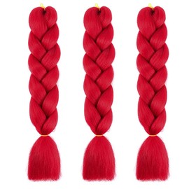 PORSMEER 3 Pieces Ombre Jumbo Braid Synthetic Hair 24 Inches 100 g Kanekalon Hair Braiding Extensions for Women Girls Afro Crochet Twist Hair Extensions, Orange Red