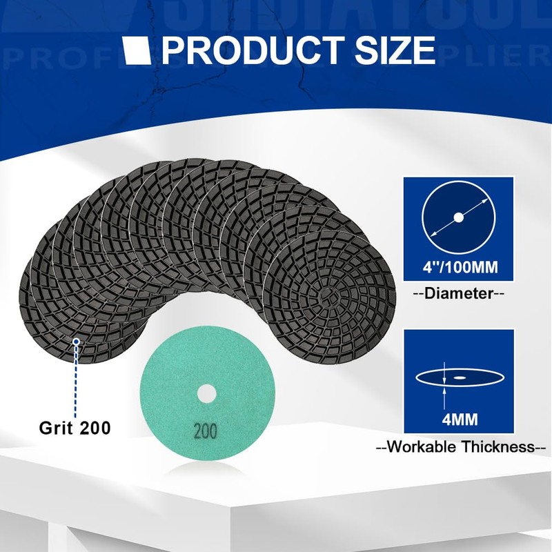 SHDIATOOL Diameter 4 -inch/100mm Diamond Polishing Pads for Concrete Wet