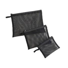 FUYUERO Mesh Cosmetic Pouch, Cosmetic Bag, Portable Makeup Pouch, Cosmetic Storage Bag, Travel, Moisture Proof, Dustproof, Transparent Mesh Cosmetic Bag with Zipper, Small, Medium, Large (Black)
