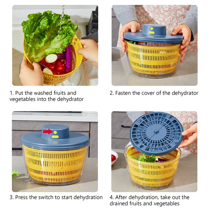 Electric Salad Spinner, 4L Lettuce Spinner Large Capacity USB Chargeble
