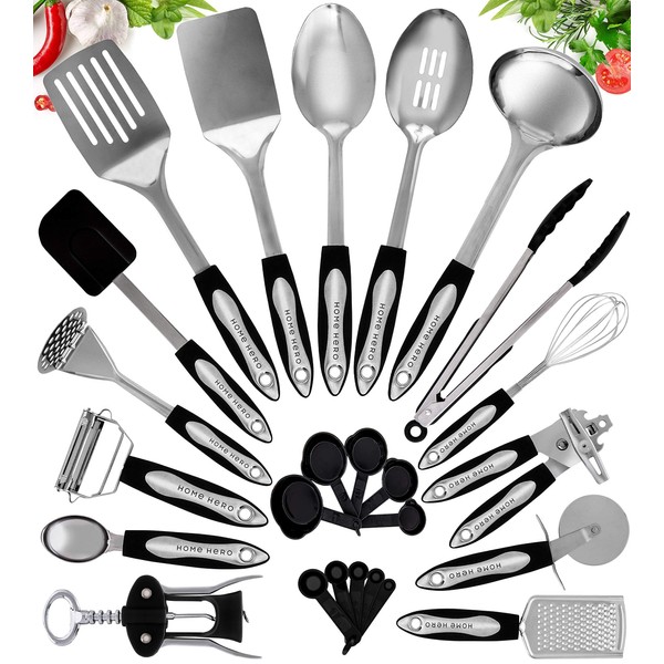 Home Hero Kitchen Utensils Set - Stainless Steel Cooking Utensils Set with Spatula - Kitchen Gadgets & Kitchen Tool Gift 25-pcs Set