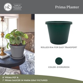 The HC Companies 16 Inch Round Prima Planter - Plastic Plant Pot with Rolled Rim for Indoor Outdoor Plants Flowers Herbs, Evergreen (Pack of 2)