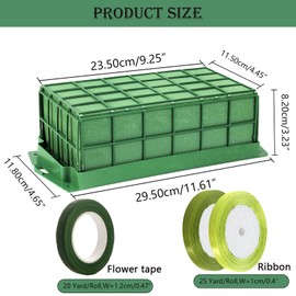 2 PCS Floral Foam Cage for Flower Arrangement,Wet/Dry Floral Foam Flower Holder for Fresh/Artificial Flowers,Florist Foam,Party/Wedding Decorations,Come with 1 Roll Flower Tape & 2 Roll Ribbons
