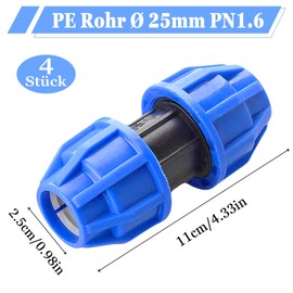 HIGA-JKL Set of 4 PE Plastic Straight Plug 25 mm x 25 mm Screw Connection PP Fitting Screw Connection for PE Pipe 25 mm PE Pipe Screw Connection Plastic PP Coupling Blue