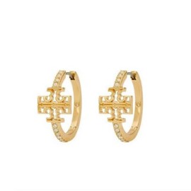Tory Burch Britten Pave Hoop Earrings, Brass, crystal
