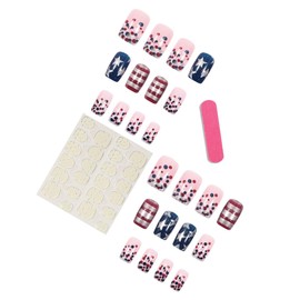 4th of July Press on Nails Pink Nude Short Square Fake Nails Red Blue Five-Pointed Star Red Stripe Design Independence Day Glue on Nails Acrylic Patriotic Artificial Nail Stick on Nail for Women Nail