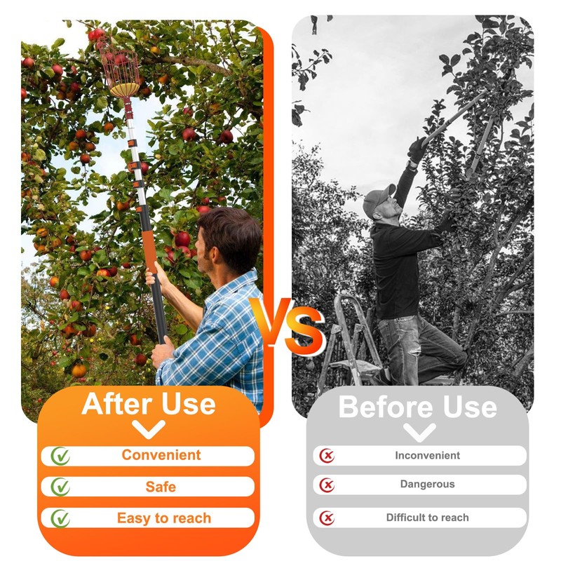 LAANPOLE 20FT Reach Fruit Picker Pole with Basket Telescoping, Apple