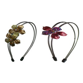 JCGY Set of 2 Crystal Flower Headbands Metal Wire Hairbands U86801-4-2pruneRed/Brown