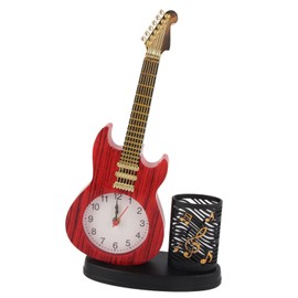 Guitar Alarm Clock,Vintage Desk Clock Guitar Shape Stable Base Battery Powered ABS Alarm Clock with Pencil Holder for Bedroom Office