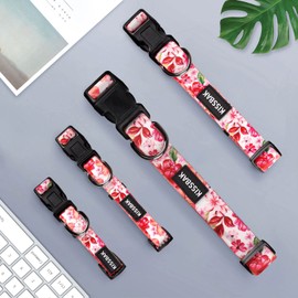 KISSBAK Dog Collar for Small Dogs - Special Design Cute Girl Dog Pet Collar Soft Adjustable Fancy Floral Girl Puppy Dog Collars (S, Pink Poeny)