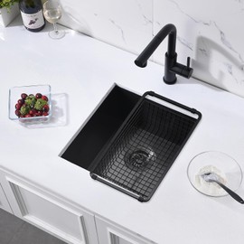 ZDHHT Black Undermount Kitchen Bar Sink, 15 x 16 x 9 Inches T304 Stainless Steel Prep Sink Outdoor Sink Laundry Sink Small Kitchen Sink