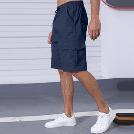 Pantalones cortos tipo cargo para hombre, cintura elástica, ajuste relajado al aire última intervensión, pantalones cortos deportivos con múltiples bolsillos, Azul marino, 4X