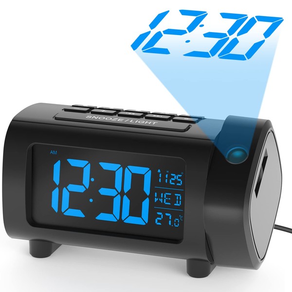 LIORQUE Radio Alarm Clock with Projection, Projection Clocks, 180° Alarm