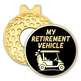 rofiowa My Retirement Vehicle Black Gold Golf Ball Marker with Hat Clip, Funny Golf Accessories for Men Women, Father's Day Birthday Gifts for Golf Fan Golfer, Novelty Retirement Golf Gifts