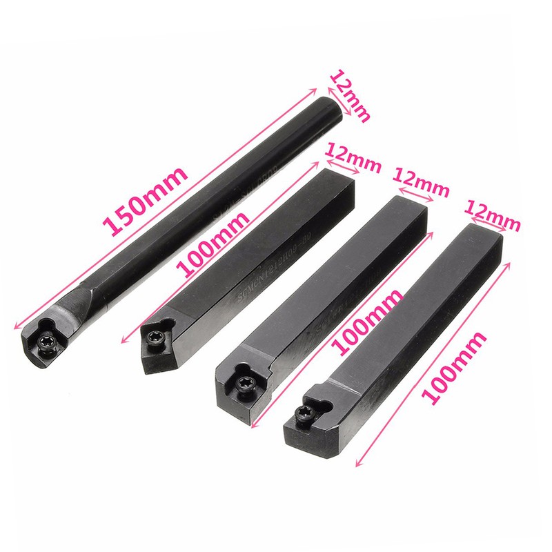 S12MSCLCR09+SCLCR1212H09+SCLCL1212H09+SCMCN1212H09 4 PCS 12MM Shank Lathe Turning Tool Holder Boring