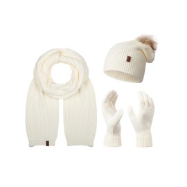 Rock Creek Winter Hat Scarf Glove Set M78, White - U-103
