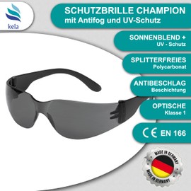 kela Champion Safety Glasses, 100% Made in Germany, Tinted Shatter-Free, Scratch-Resistant Work Safety Glasses with Anti-Fog and UV Coating, Pack of 1, Sports Glasses