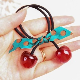 Cherry ribbon hair tie headband / 체리 리본 머리끈 헤어밴드
