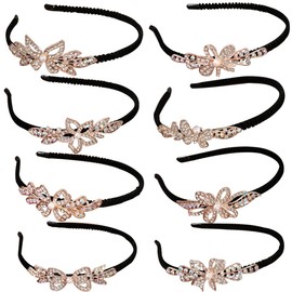 FZBNSRKO Crystal Hair Bands for Women,5 Pack women's hair band,Pearls Headband Metal Butterfly Flower Head Bands,Crystal Women's Headband Wedding Flower Girl(Random Color)