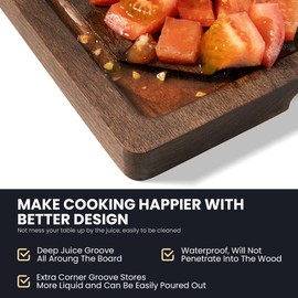 American Black Walnut Cutting Board for Kitchen (17”x11”x0.8”) Pre-Oiled Wooden Chopping Board, Walnut Wood Grain Reversible Butcher Block with Juice Groove & Handlers
