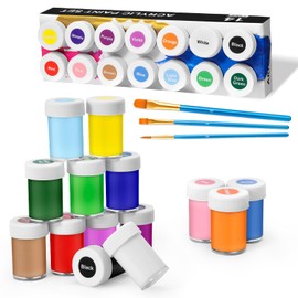 ARTKUNST Acrylic Paint Set, 14 x 20 ml + 3 Brushes, Acrylic Paint Set, Waterproof and Non-fading, Quick Drying, Ideal for Canvas, Paper and Fabrics - Acrylic Paint for Model Making and Crafts