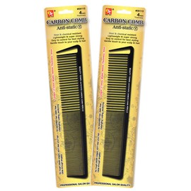 Hair Comb - Carbon Hair Stylists 4mm Professional Salon, Barber Styling & Cutting Comb, Anti Static, Heat Resistant for All Hair Types (8.3"x1.6"x0.16" - Hook Wide Teeth Styling -2 pack)
