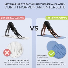NirvanaShape Yoga Handtuch rutschfest | Hot Yoga Towel mit Antirutsch-Noppen | hygienische Yogatuch-Auflage für Yogamatte [ 185 x 63 cm ]