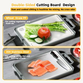 LiveFahio Extra Large Stainless Steel Cutting Board for Kitchen- Double Sided with Hidden Whetstone– Rust Proof, Knife Friendly, Non Slip & BPA Free– Non toxic Chopping, Dishwasher Safe,17x12 Inch