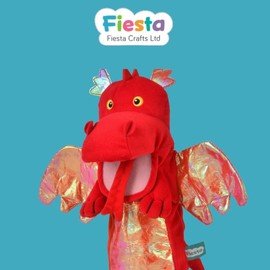 Red Dragon Hand Puppet for Kids by Fiesta Crafts- Soft & Interactive Red Dragon Toy with Moving Mouth & Wings for Role Play, Creativity & Sensory Skills - Gift for Boys & Girls
