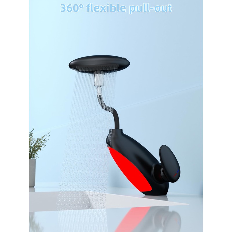HEOUTY LED Bathroom Sink Faucet with Pull-Out Sprayer - 4
