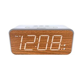 SHARP Dual Alarm with Jumbo Easy to Read 1.8” White LED Display and Faux Wood Finish – 3 Step Dimmer Control – Dual Alarms, Set Two Alarm Times - Battery Back-up – SPC736