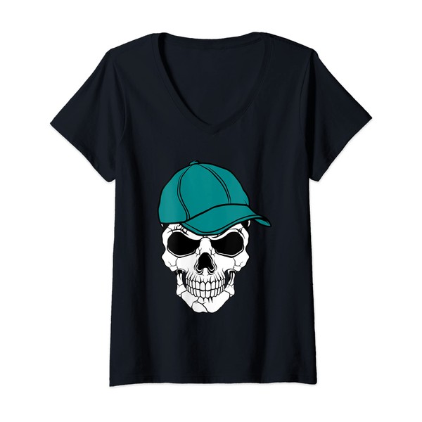 Womens cool skull with cap V-Neck T-Shirt