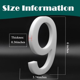 BetLight 6 Inch High Acrylic House Numbers-Floating or Flush Mounting Easy Assembly Home Address Numbers/Mailbox Number for Outside/White/Number 9
