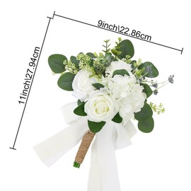 HOMENERGY Set of 6 Bridesmaid Bouquets for Wedding - Silk Artificial Ivory Bridesmaid Flowers, Pre-Made Roses Sage Green Boho Bridal Floral for Bride Party Ceremony Anniversary Decoration - 9inch