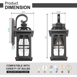 Darkaway Outdoor Wall Lights, Exterior Light Fixture with Seeded Glass, Aluminum Anti-Rust Exterior Lights Sconces Lighting for House Porch Yard Hallway Doorway Garage
