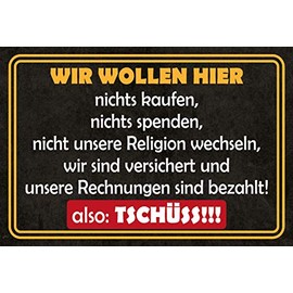 Schatzmix Saying "Wir wollen Hier Nichts kaufen Metal Sign Wall Decoration 20 x 30 cm Tin Sign Tin Sign, Sheet Metal, Multi-Coloured