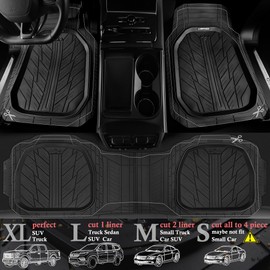 CAR PASS DeepDish Heavy Duty Rubber Floor Mats 3-Piece, Universal M-XL Size Trim-to-Fit Automotive Floor Mats for Truck Van SUV, Durable Waterproof All Weather Car Mats (Solid Black)