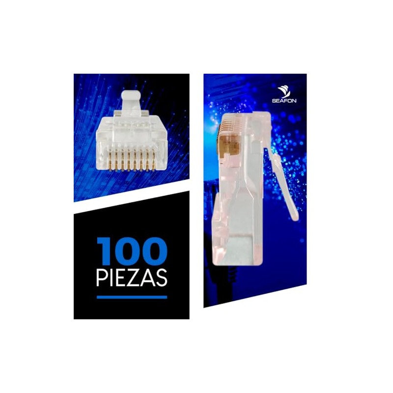 SEAFON 100 Conectores Rj45,Conectores Rj45, Para Cable Ethernet, Cat 5e,