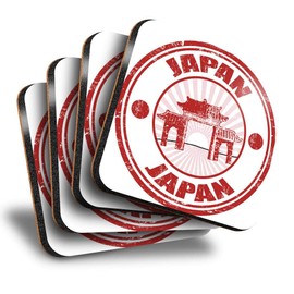 Destination Vinyl ltd Great Coasters (Set of 4) Square - Japan Pagoda Flag Japanese Drink Glossy Coasters/Tabletop Protection for Any Table Type #4098