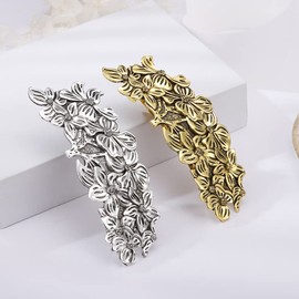 JKJF 2 Pcs Celtic Knot Barrette Vintage Hair Barrettes Medieval Hairpin Metal French Hair Clips Flower Engraved Headwear Hair Pins for Women Girls - Gold Silver Style 3