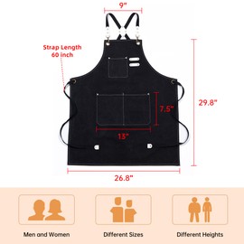 Chef Aprons for Men Women，BBQ Waterproof Apron with Large Pockets,Cotton Canvas Cross Back Heavy Duty Adjustable Apron (black)