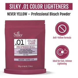 SILKY.01 Never Yellow Hair Bleach Powder - Bleach for Dark Hair with No Yellow Tones for Smooth & Salon-Quality Results - Bleaching Powder with Lightening Formula Safe for All Hair Types - 17.64 oz